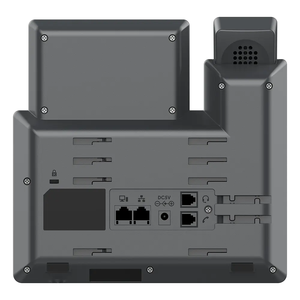Grandstream GRP2604 IP phone rear view displaying Ethernet ports, headset connection and power interface