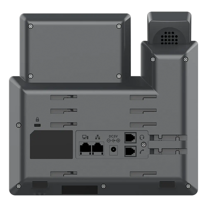 Grandstream GRP2604 IP phone rear view displaying Ethernet ports, headset connection and power interface