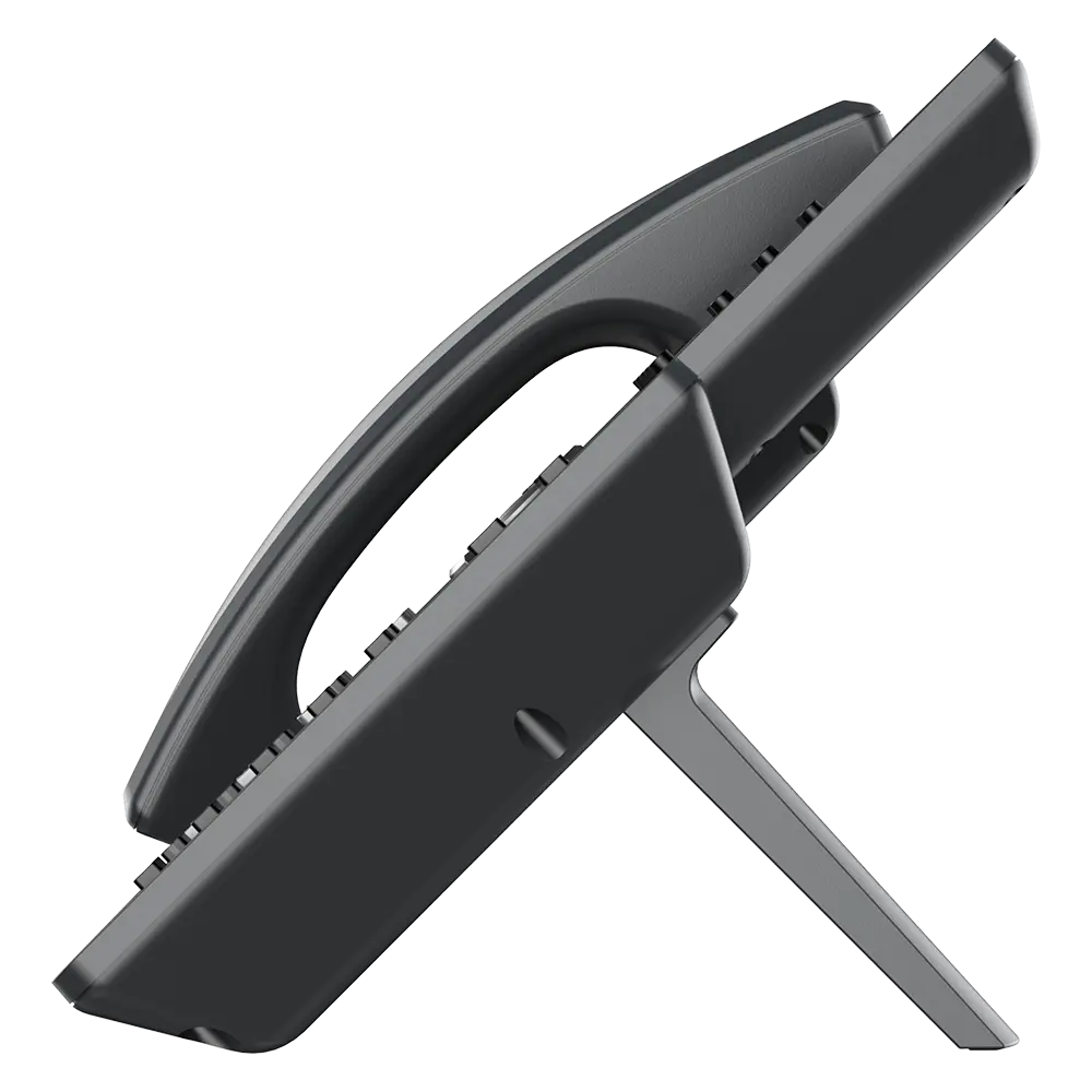 Grandstream GRP2604 office VoIP phone side profile showing adjustable desktop stand design