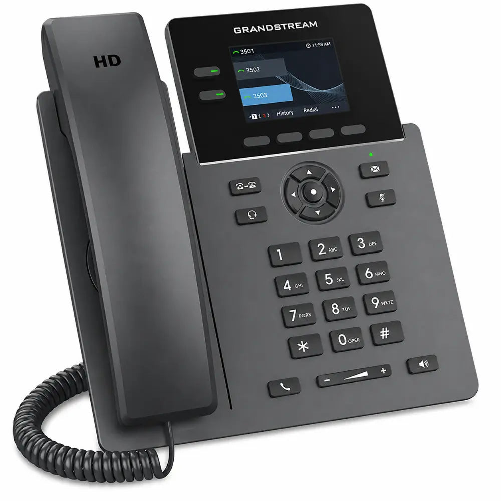 Grandstream GRP2610 HD audio VoIP phone perspective view for office communication systems