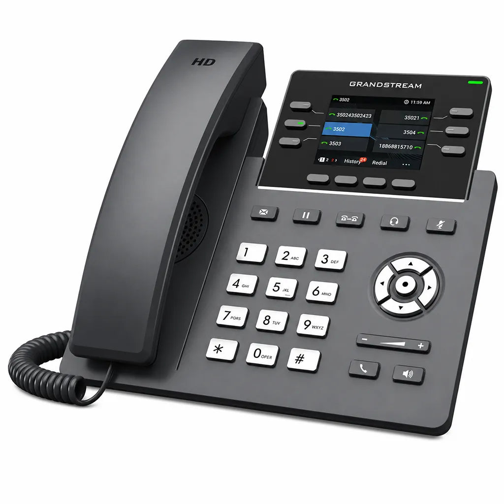 Grandstream GRP2613 HD Business IP Phone angled left view with 3 SIP accounts and Gigabit PoE connectivity -tpstech.in