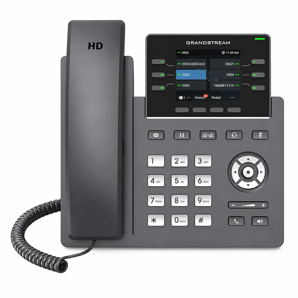 Grandstream GRP2613 Business VoIP IP Phone front view featuring color LCD, HD handset and programmable line keys -tpstech.in