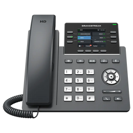 Front view of Grandstream GRP2613W business IP phone featuring color LCD display, programmable keys, HD audio, and VoIP communication support.