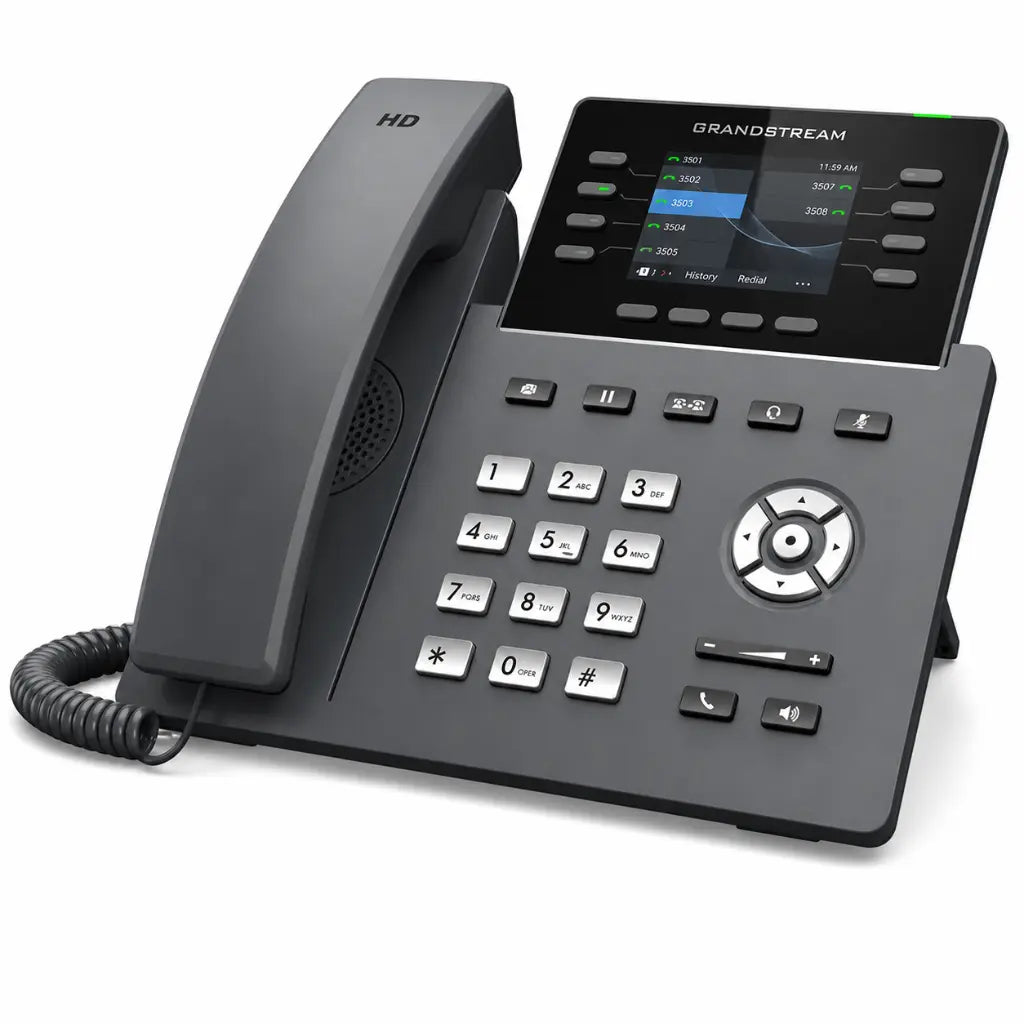 Grandstream GRP2624 8-line business IP phone angled view with HD voice and enterprise VoIP features