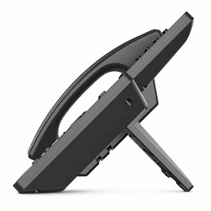 Side profile of Grandstream GRP2634 business VoIP phone highlighting adjustable stand and ergonomic desktop design.
