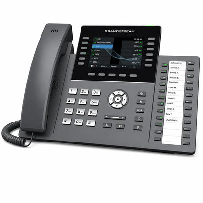 Grandstream GRP2636 business VoIP IP phone angled view featuring color LCD display, programmable keys and enterprise communication features
