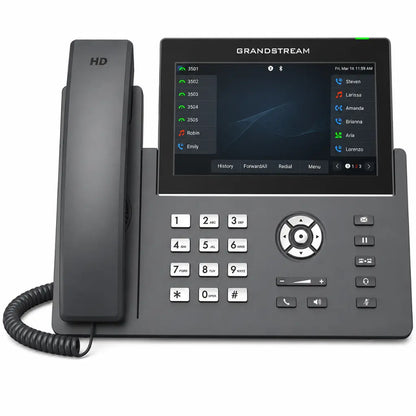 Grandstream GRP2670 12-line IP phone with 7-inch color touchscreen, HD audio, WiFi 6 and Bluetooth front view.