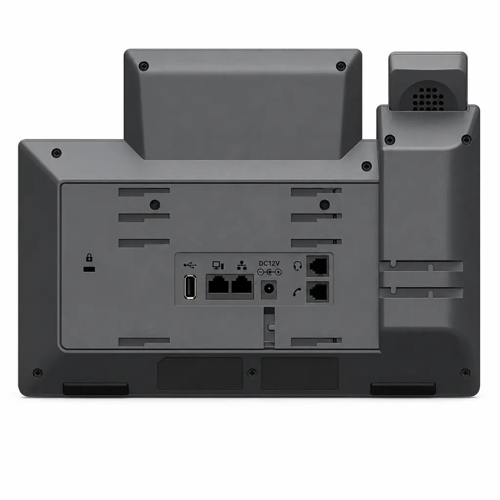 Rear view of Grandstream GRP2670 IP phone showing Gigabit Ethernet ports, USB port, headset connection and power interface.