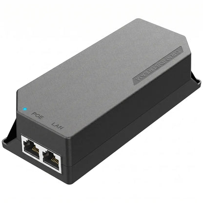 Grandstream GS-POE30W-MG 30.2W 2.5G PoE Injector perspective view with LED indicator and RJ45 Ethernet ports.