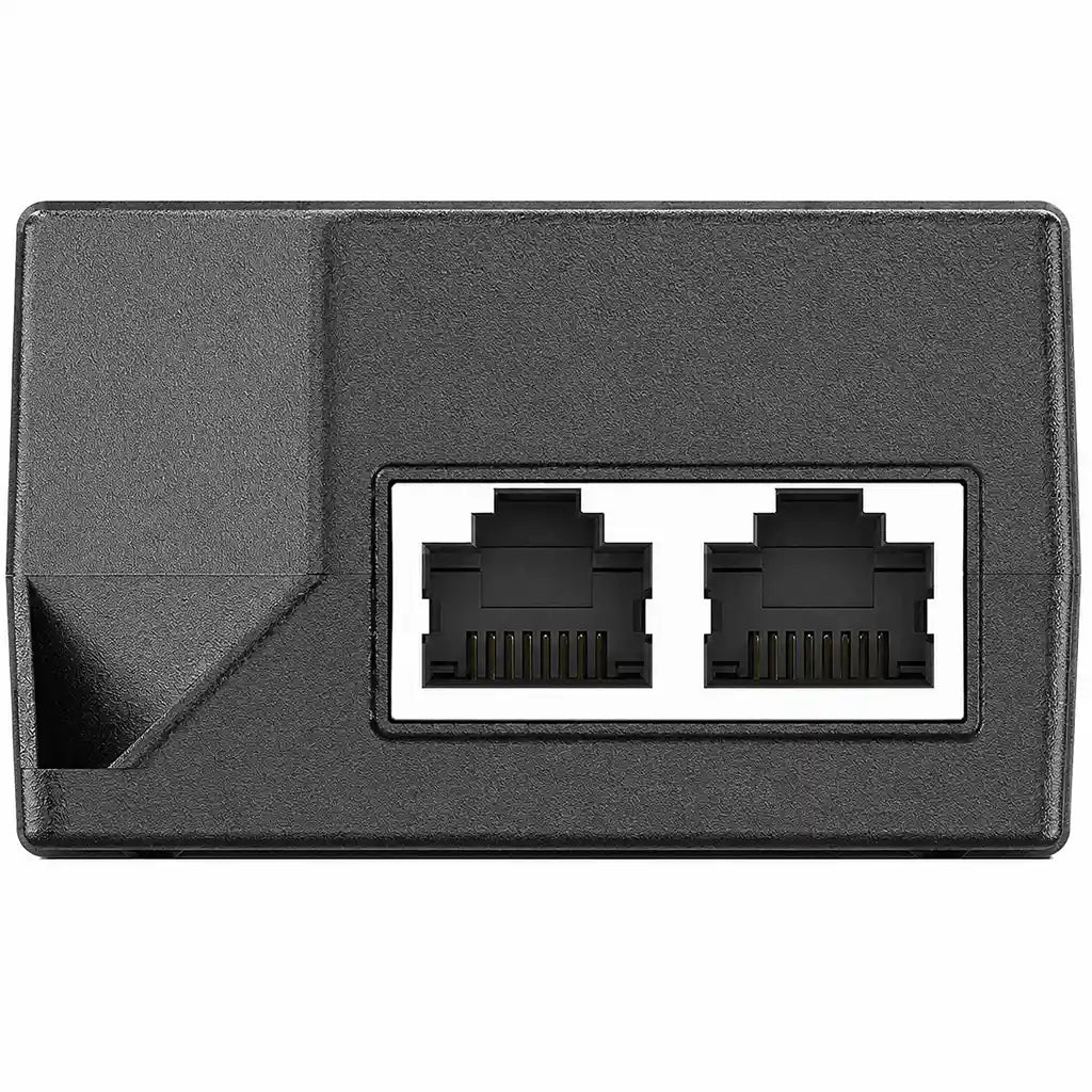Grandstream GS-POE30W-MG 2.5G PoE Injector rear view showing dual RJ45 LAN IN and PoE LAN OUT ports.