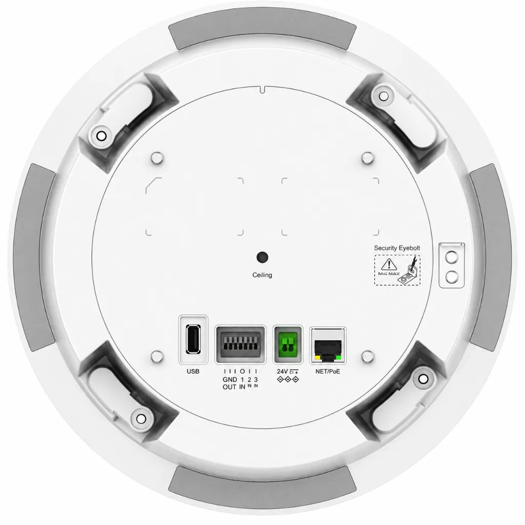Rear panel of Grandstream GSC3506 v2 with USB, NET PoE, audio I O and power ports