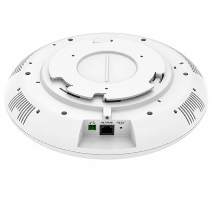 Grandstream GSC3516 SIP talk-back speaker rear view showing ceiling mounting bracket, network port and reset button