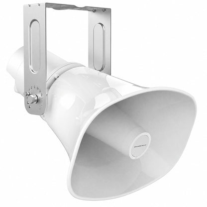 Grandstream GSC3518HS horn speaker front view with metal mounting bracket for SIP outdoor paging applications