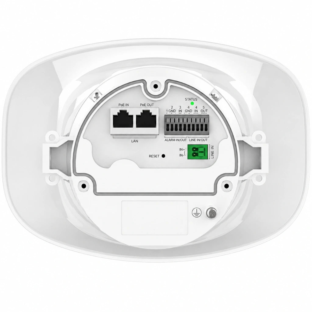 Grandstream GSC3518HS rear connection panel with PoE LAN ports, alarm I/O and line in/out interfaces