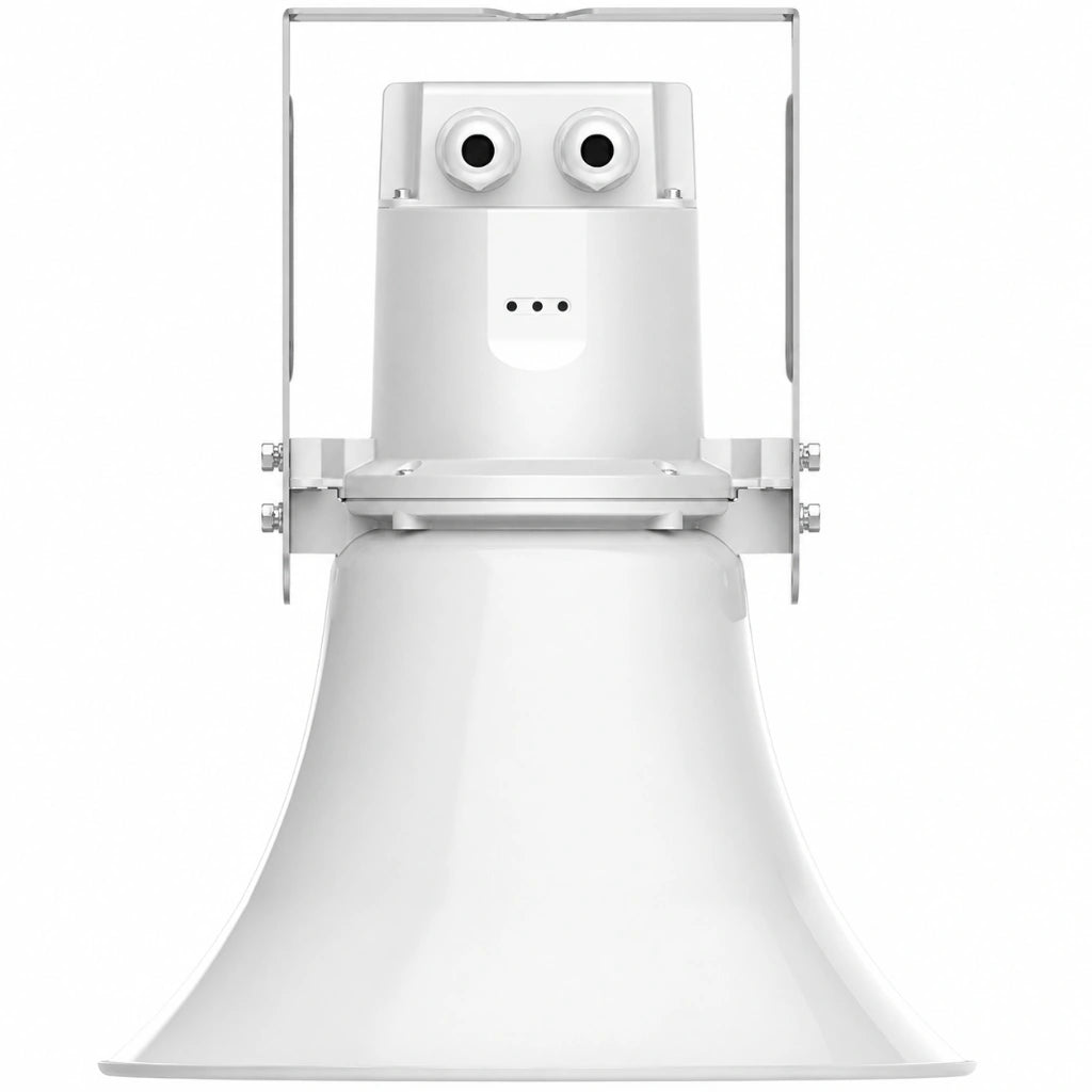 Grandstream GSC3518HS rear vertical view showing outdoor horn speaker body and mounting frame