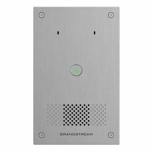 Grandstream GSC3565 SIP audio intercom front view with stainless steel panel, call button and speaker grille