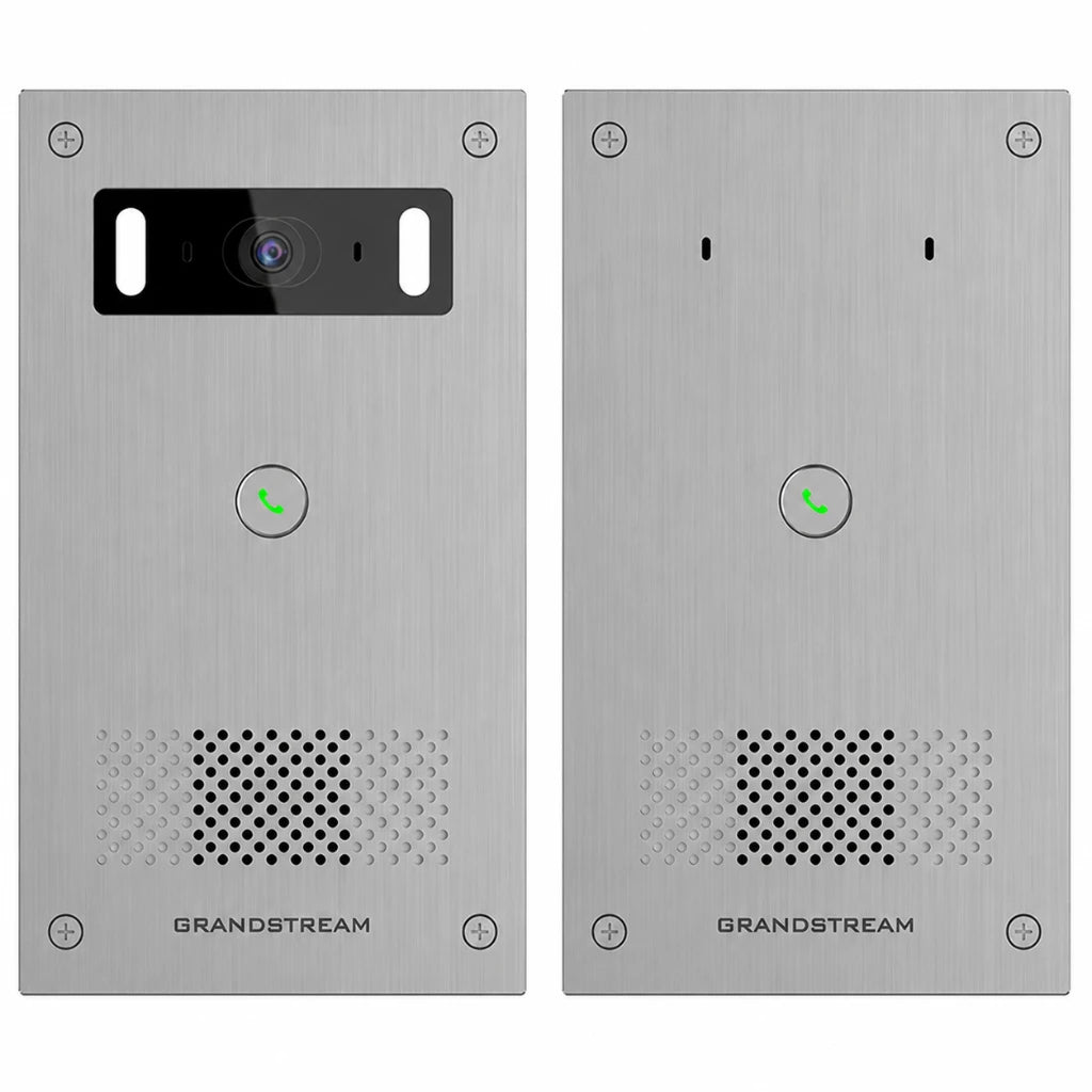 Grandstream GSC3565 SIP intercom front comparison image showing video intercom and audio intercom front panel variants