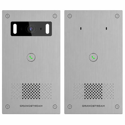 Grandstream GSC3565 SIP intercom front comparison image showing video intercom and audio intercom front panel variants