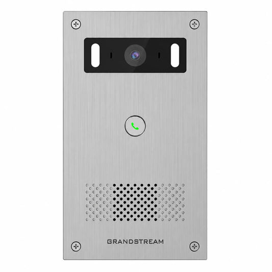 Grandstream GSC3565 SIP video intercom front view with HD camera, illuminated call button and speaker grille
