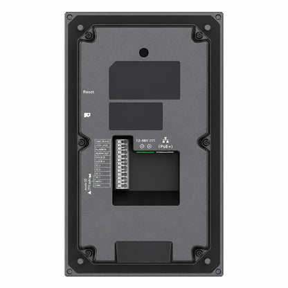 Grandstream GSC3565 SIP video intercom rear view showing PoE+, power input, I/O ports and installation panel