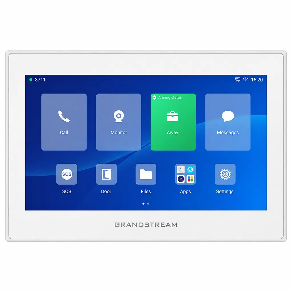 Front view of Grandstream GSC3574 HD Intercom & Facility Control Station featuring a 7-inch capacitive touchscreen and SIP communication.