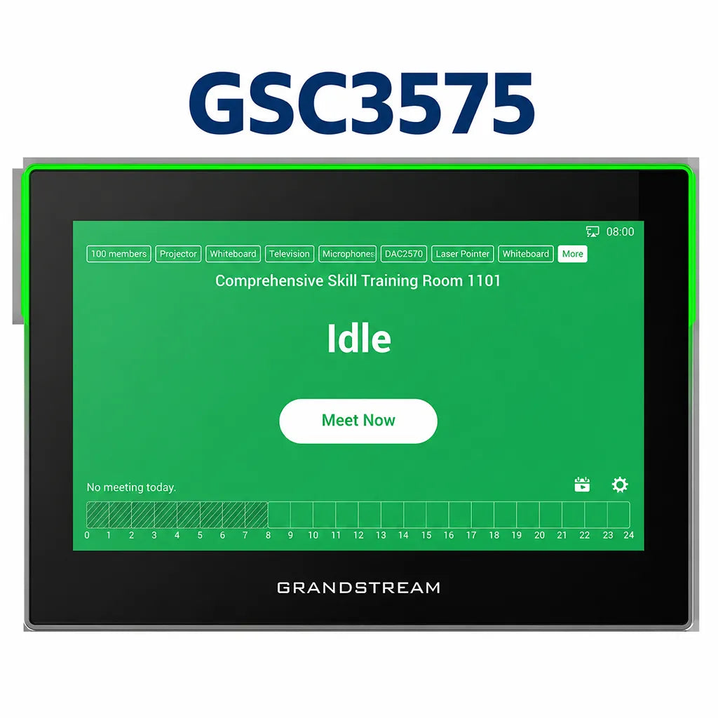 Grandstream GSC3575 HD Intercom & Facility Control Station front view with 7-inch touchscreen display for smart building and meeting room management.