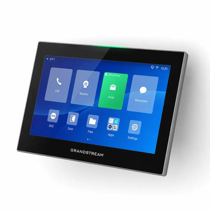 Grandstream GSC3575 HD Intercom & Facility Control Station left angled view with Android 13 touchscreen for SIP communication and facility control.
