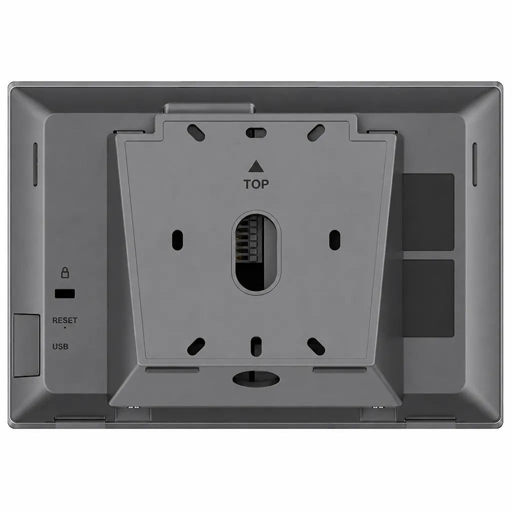 Rear view of Grandstream GSC3575 HD Intercom showing wall mounting bracket, USB port and reset button for professional installation.