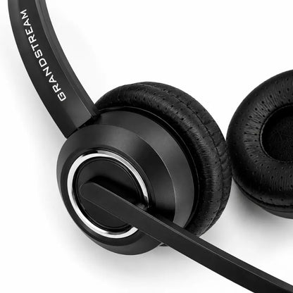 Grandstream GUV3000 HD USB headset close-up showing earcup, cushioned earpad, and headset frame design