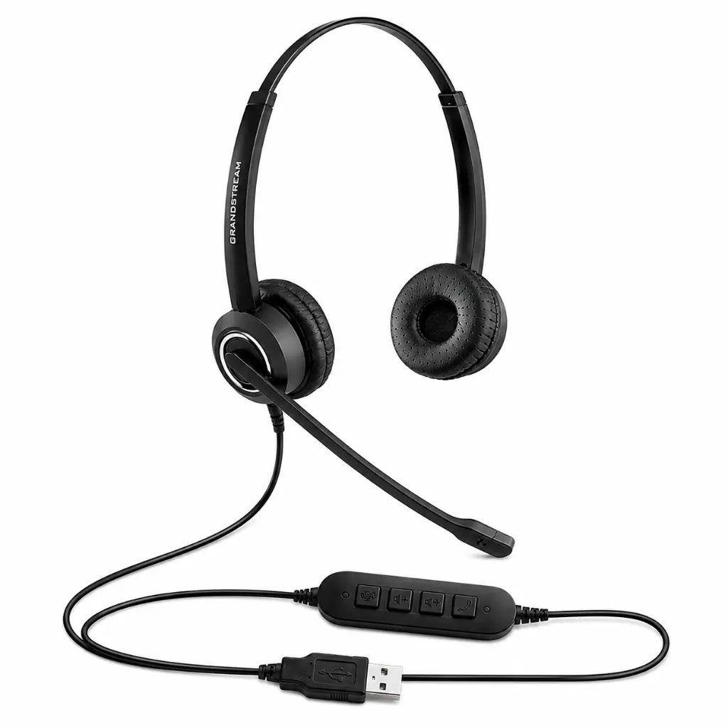 Grandstream GUV3000 HD USB headset with noise cancelling microphone and inline controls for office calls and softphone communication