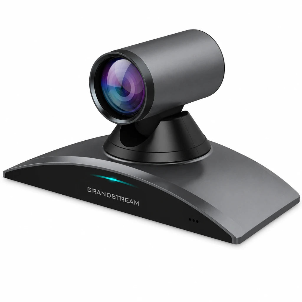 Grandstream GVC3220 business video conferencing system front left angle with built-in PTZ camera