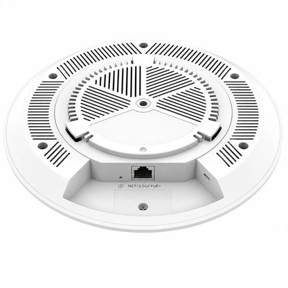 Bottom perspective view of Grandstream GWN7670E Wi-Fi 7 access point with mounting design and 2.5G PoE+ port