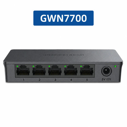 Grandstream GWN7700 5-Port Gigabit Unmanaged Network Switch product image with model number GWN7700 displayed.