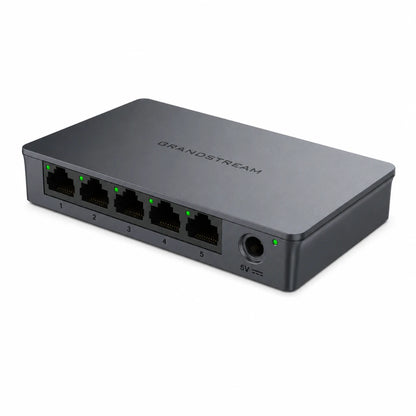 Grandstream GWN7700 5-Port Gigabit network switch right angle view for desktop networking applications.