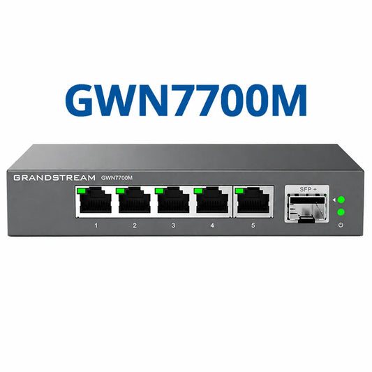 Grandstream GWN7700M 2.5G unmanaged network switch with 5 RJ45 ports and 10G SFP+ uplink front view