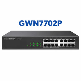 Grandstream GWN7702P 16-Port Gigabit PoE Network Switch front view with 8 PoE+ ports for business networking.