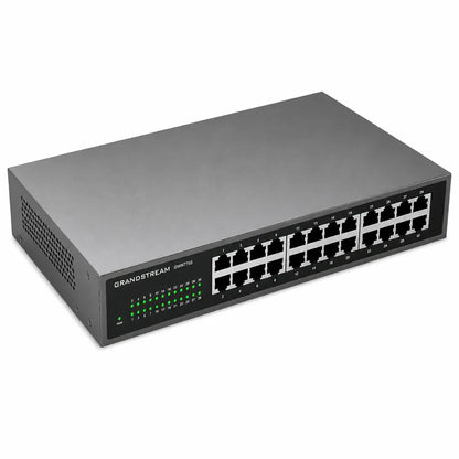 Top left angled view of the Grandstream GWN7703 24-Port Gigabit unmanaged Ethernet switch.