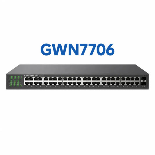 Grandstream GWN7706 48-Port Gigabit unmanaged network switch with 2 SFP uplink ports front view