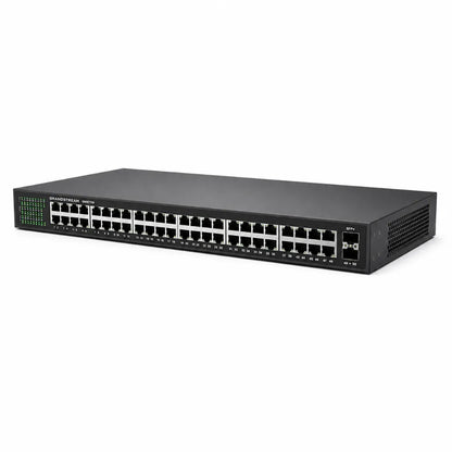 Right angled view of Grandstream GWN7706 48-Port Gigabit network switch featuring 2 SFP uplink ports