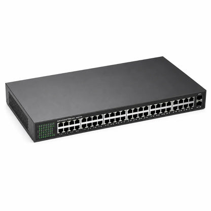 Top left perspective of Grandstream GWN7706 48-Port Gigabit unmanaged network switch for business networking