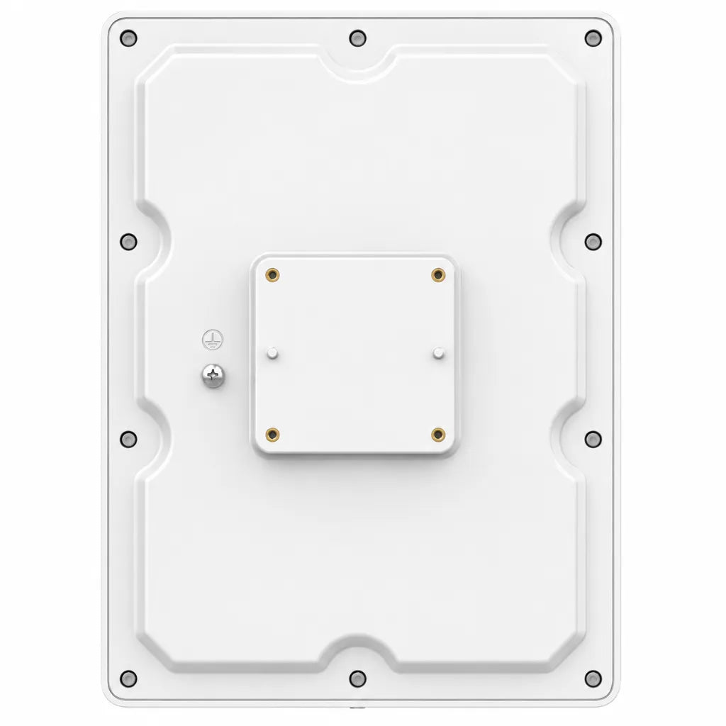 Grandstream GWN7710R outdoor managed PoE switch rear view showing IP66 weatherproof enclosure and mounting plate.