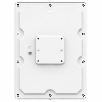 Grandstream GWN7710R outdoor managed PoE switch rear view showing IP66 weatherproof enclosure and mounting plate.
