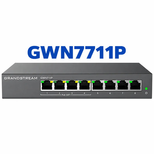 Grandstream GWN7711P 8-Port Layer 2 Lite Managed Gigabit PoE Switch front view with 4 PoE output ports