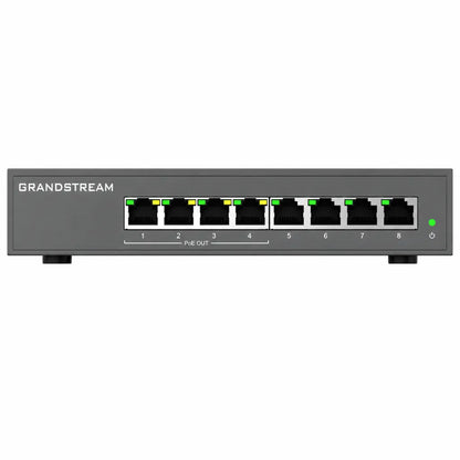 Grandstream GWN7711P managed PoE network switch showing eight Gigabit Ethernet ports and PoE output ports