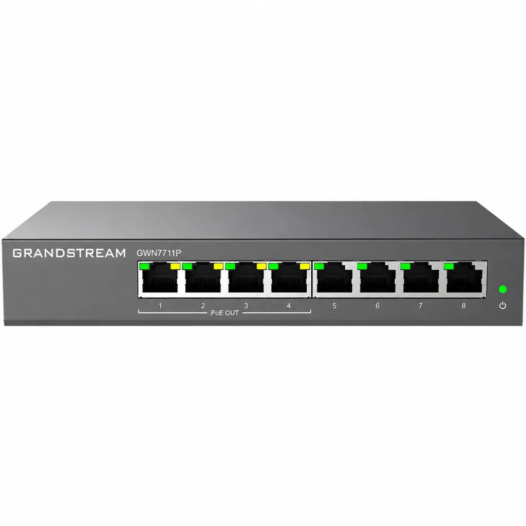 Front view of Grandstream GWN7711P 8-Port Layer 2 Lite Managed Gigabit PoE Ethernet Switch
