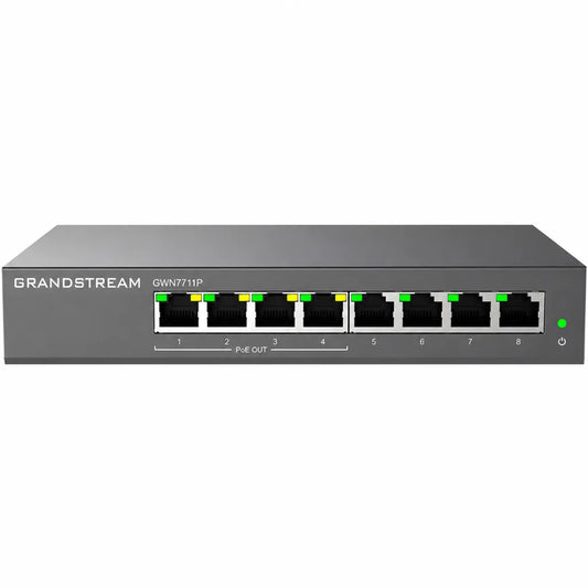 Front view of Grandstream GWN7711P 8-Port Layer 2 Lite Managed Gigabit PoE Ethernet Switch