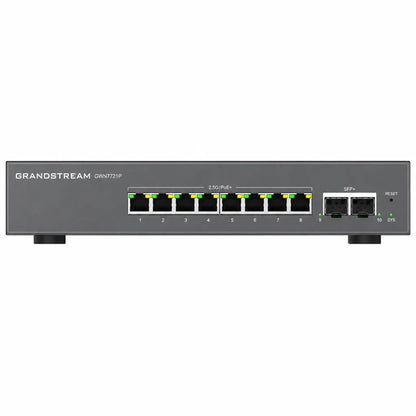 Grandstream GWN7721P desktop Layer 2 Lite managed switch with eight 2.5 Gigabit PoE+ ports and dual 10 Gigabit SFP+ uplinks.