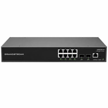 Grandstream GWN7801P 8-Port Layer 2+ Managed PoE Gigabit Switch with dual SFP uplinks for business network infrastructure.