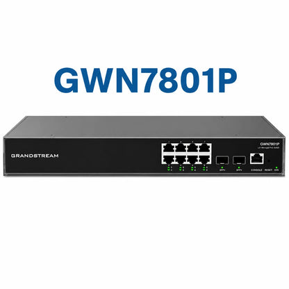 Grandstream GWN7801P Layer 2+ Managed PoE Gigabit Switch hero image for enterprise and SMB network deployments.