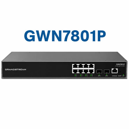 Grandstream GWN7801P Layer 2+ Managed PoE Gigabit Switch hero image for enterprise and SMB network deployments.